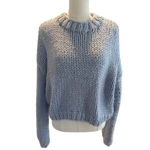 Yellow The Label Chunky Knit Sweater Medium Light Blue Oversized Cozy Pullover